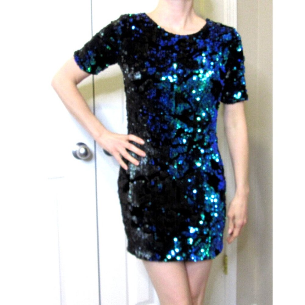 Green Sequin Mini Dress TopShop Color change Sexy Cocktail Party UK 8= US Size 4